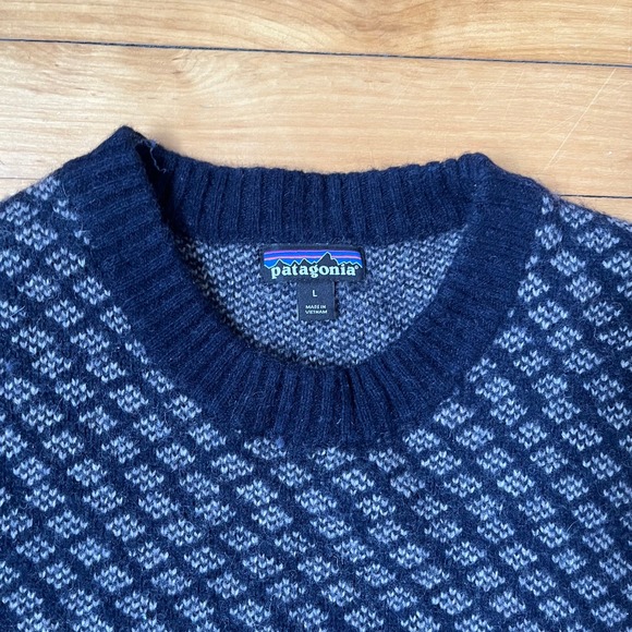 Patagonia Other - Patagonia Mens Navy Blue Recycled Wool Blend Fair Isle Crewneck Sweater Large